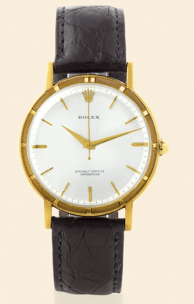 Rolex, Officially.Certified Chronometer.Ref. 8952..Made in the 1950s..Fine, center seconds, 14K yellow gold.gentleman's wristwatch with a Rolex.buckle.