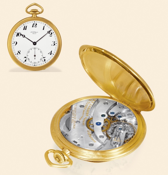 H.R. Ekegren, Geneva, No. 87801. Made by E. Koehn for J.E. Caldwell Co, Philadelphia, circa 1920..Very fine, keyless, 18K yellow gold pocket watch.