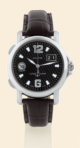GMT Big Date.Ulysse Nardin, Le Locle.Suisse, GMT Big Date.No. 6310, Ref. 223-88. Made circa 2000..Fine, center seconds, self-winding.water-resistant, two time-zone, stainless.steel gentleman's wristwatch with.large date and a stainless steel Ulysse.Nardin