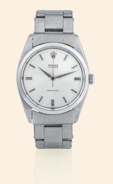 Precision.Rolex, Oyster, Precision, Ref. 6424. Made in.the early 1950s..Fine, center seconds, water-resistant, stainless steel gentleman's.wristwatch with an Oyster bracelet.