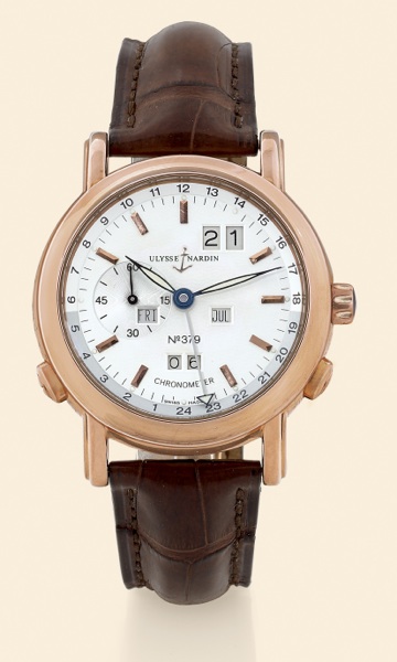 Perpetual.Calendar GMT.Ulysse Nardin, Locle.Suisse, Perpetual Calendar GMT, Chronometer.No. 379, Ref. 322-88. Made in.a limited edition of 500 pieces. Production.of this reference started in 2000..Very fine and rare, large, self-winding.water-resistant, t