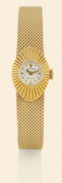 Orchid.Rolex, Orchid, Precision.Ref. 2000..Made in the 1960s..Fine, oval, 18K yellow gold lady's wristwatch.with an 18K yellow gold Rolex.mesh bracelet. Case featuring a doublebottomed.back for insertion of the.bracelet.