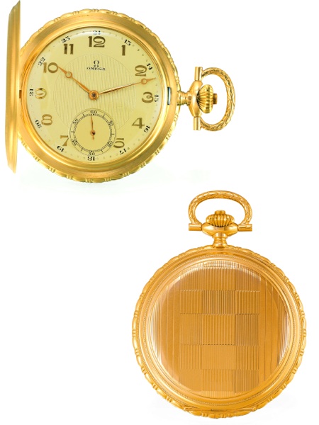 GEOMETRIC.Omega, Bienne Geneva, No. 7315908, case No. 7582302, Ref. OK 655. Made in 1929.for the German market..Fine, rare and elegant, keyless, 14K gold hunting-cased Art Deco dress watch. This watch.is sold with box, Certificate of Authenticity and a 