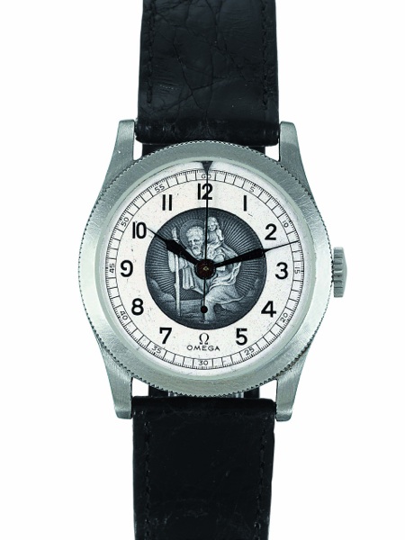 ST. CHRISTOPHER.Omega, No. 8969207, case No. 9764749.Ref. CK 2041. Made in 1939..Very fine and rare, center seconds, Staybrite.mid-sized traveler