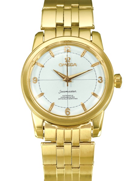 SEAMASTER CHRONOMETER.Omega, Seamaster, Automatic, Chronometer Officially Certified, No. 14345774.case No. 11421234, Ref. OT 2520. Sold on 15th May, 1956..Very fine and elegant, center-seconds, self-winding, water-resistant, 18K yellow.gold gentleman's wr