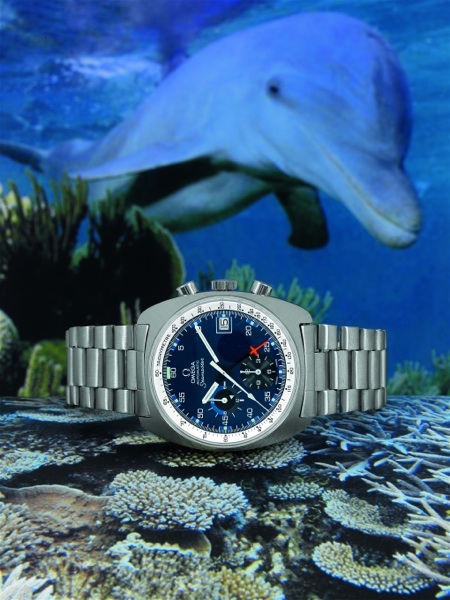 SEAMASTER CHRONOGRAPH Omega, Seamaster Automatic, No. 36255306, Ref. ST 176.007. Sold on April 22.1974..Fine and rare, tonneau-shaped, self-winding, water-resistant, stainless steel gentleman`.s wristwatch with round button chronograph, 12-hour and 60-min