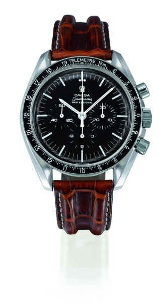 SPEEDMASTER PROFESSIONAL KM TELEMETER Omega, Speedmaster Professional, No. 25447907, Ref. ST 105.012-63. Sold on March.18, 1968..Very fine and rare, asymmetric, water-resistant, stainless steel gentleman's wristwatch.with round button chronograph, 12-hour