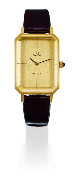 EMERAUDE Omega, De Ville, No. 28500243, case No. 5110378, Ref. MD 511.0378. Made circa.1977..Fine and elegant, rectangular, gold-plated stainless steel lady`s wristwatch..This watch is sold with a box, Certificate of Authenticity, and a 2-year Omega guara