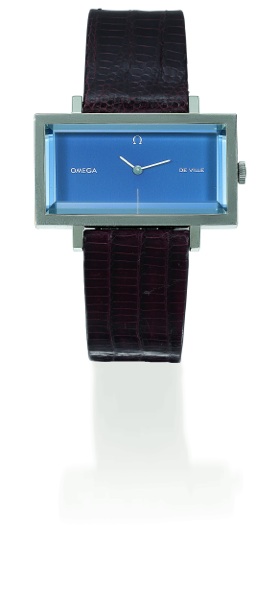 EMERAUDE Omega, De Ville, No. 43409040, Ref. ST 511.0383. Sold on April 13, 1981..Fine, rectangular, stainless steel gentleman`s wristwatch with a stainless steel Omega.buckle. This watch is sold with a box, Certificate of Authenticity, and a 2-year.Omega