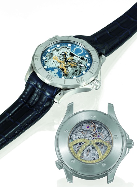 50TH ANNIVERSARY SKELETONIZED.OMEGA SEAMASTER Omega, Seamaster Professional Diver 300m, No. 49, movement No. 56478710.Ref. BC 165.1503. Made in a limited edition of 50 examples in 1998 to commemorate.the 50th anniversary of the Seamaster line. Sold on Jul