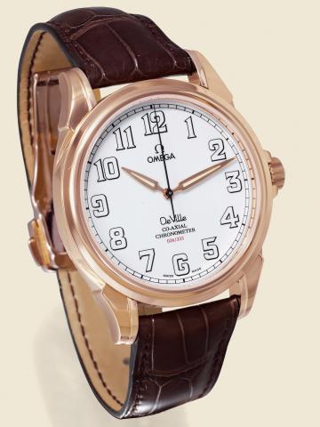 Omega, DeVille.Co-Axial Chronometer, No. 036/333, No. 80712331, Ref..46602032. Made in a limited edition of 333 pieces in 2003..Very fine, oversized, center seconds, self-winding, water-resistant, 18K pink.gold gentleman's wristwatch with an 18K pink gold
