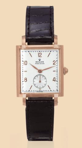 Ref. 4029 New Old Stock.Rolex Precision, case No. 482108, Ref..4029. Made in 1946..Fine, rectangular, pink gold-plated and stainless steel gentleman's.wristwatch.