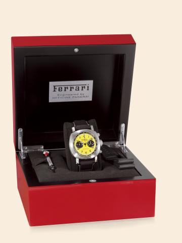 Granturismo Chronograph for Ferrari.Engineered by Officine Panerai, Ferrari Chronograph Automatic, No. FA 405/700, Ref. F6656. Made for Ferrari.in a limited series of 700 in 2006..Very fine, large, self-winding, water-resistant, stainless steel wristwatch