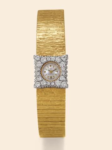 Yellow Gold.Diamonds.Omega, No. 10567353.case No. 636919, Ref. 7147. Made in.the 1960s..Very fine, 18K yellow gold and diamondset.lady