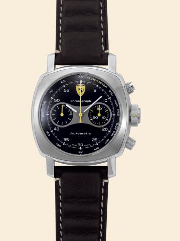 Ferrari Scuderia Chronograph.Ferrari _ Engineered by Officine Panerai.Scuderia Chronograph, No. 162/700.Ref. FER00008. Made in a limited edition of 700 examples.in 2006..Fine and rare, large, cushion-shaped, self-winding, waterresistant.stainless steel ge