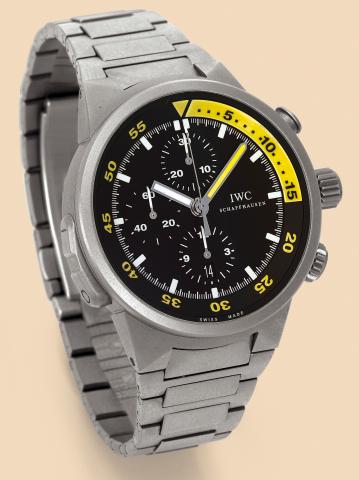 Aquatimer _ Split-Minute Chronograph.International Watch Co., Schaffhausen.Aquatimer _ Split-Minute Chronograph.Ref. 3723. Made in 2005..Very fine, self-winding, water-resistant, titanium diver's.wristwatch with round button split-minute fly-back chronogr