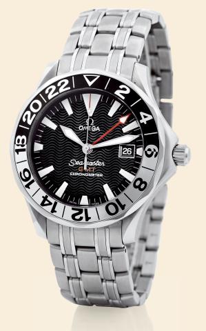 Seamaster GMT Chronometer.Omega, Seamaster GMT Chronometer, Ref. 2534..Made in 1998 to celebrate the 50th anniversary of.the Seamaster..Fine, two time-zone, center seconds, self-winding, waterresistant.to 300 m, stainless steel wristwatch with date, indep