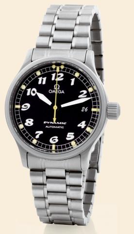 Dynamic.Omega, Dynamic, Automatic, Ref. 5250. Made in.the 1990s..Fine, center seconds, self-winding, water-resistant, stainless.steel wristwatch with date and a stainless steel Omega link.bracelet. Accompanied by a fitted box and certificate..To be sold w