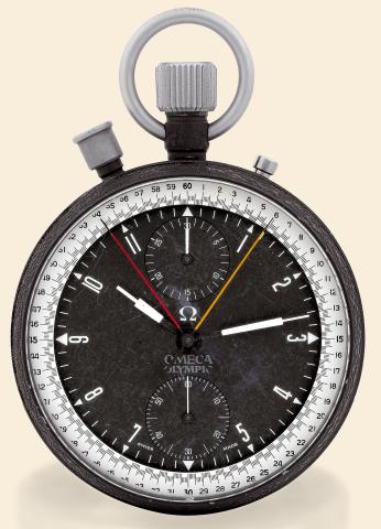 Olympic _ Nuit Spatiale.Omega, Olympic - Nuit Spatiale, No. 2324971.Ref. 6713. Made in a small series for the Pan.American Games at Winnipeg (Manitoba, Canada) in 1966..Fine and rare, large, keyless, non-slip enamel-coated pocket.watch with split-seconds 