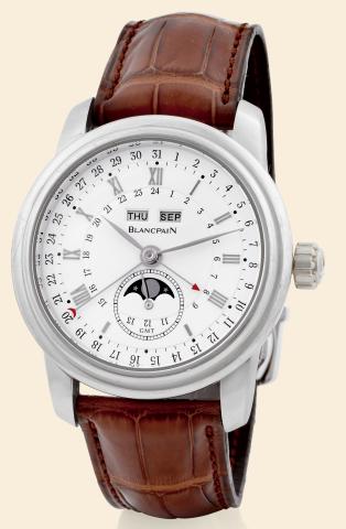 Le Brassus - GMT Moon Phase Calendar.Blancpain, Le Brassus - GMT Moon Phase Calendar, No. 96/200.Ref. 4276-3442. Made in a limited edition of 200 pieces circa.2004..Very fine and rare, large, two-time zone, self-winding, water-resistant.platinum wristwatc