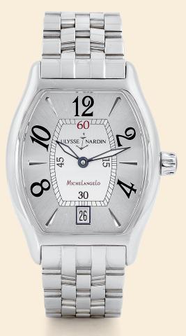 Michelangelo.Ulysse Nardin, Le Locle, Swiss, Michelangelo.Ref. 113-48. Made circa 2001..Fine, tonneau-shaped, self-winding, water-resistant, stainless.steel wristwatch with date and a stainless steel Ulysse.Nardin link bracelet. Accompanied by the origina