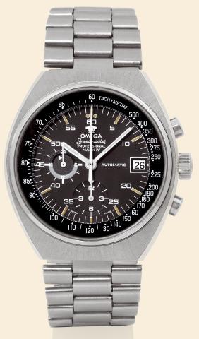 Mark IV.Omega Speedmaster Professional Mark.IV, Automatic, Ref. 176.009. Made circa.1973..Fine, self-winding, water-resistant, tonneau-shaped, stainless.steel wristwatch with date, round button chronograph.registers, tachometer, 24 hours with night/day in