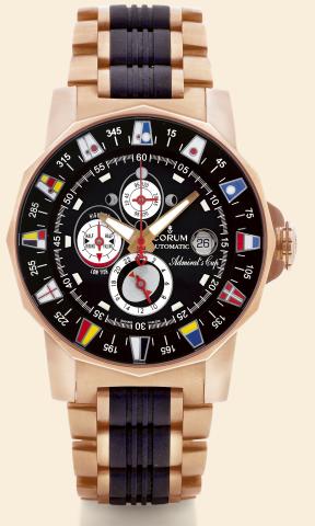 The Mermaid.Corum, Certified Chronometer, Automatic.Admiral's Cup Tide Watch, No. 014/250.Ref. 977.633.55. Made in a limited edition of 250 examples.in the 2000..Fine and unusual, dodecagonal, center seconds, self-winding.water-resistant, 18K pink gold wr