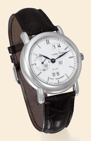 Platinum Ludwig.Ulysse Nardin, Le Locle, Perpetual Calendar Ludwig No. 143/150, Ref. 339-20..Made in a limited edition of 150 examples in 1996 to commemorate the 150th.anniversary of the Ulysse Nardin Company..Very fine and rare, self-winding, water-resis