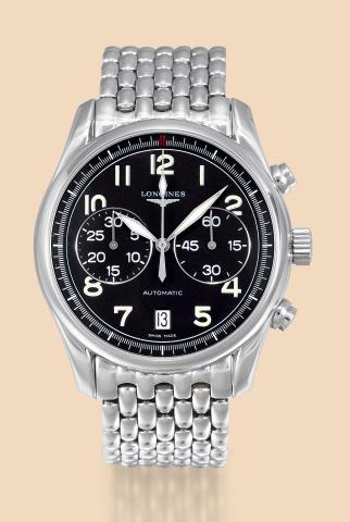 Master Collection.Chronograph.Longines Master Collection.Chronograph, case No. 28698994.Ref. L26204. Made circa 2000..Fine, water-resistant, self-winding.stainless steel wristwatch with round.button chronograph, date, and a stainless.steel bracelet with d