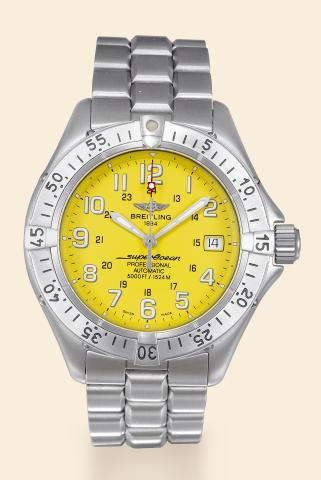 Steel Super Ocean.Breitling, Super Ocean Professional Automatic, case No. 133983, Ref. A17345. Made circa 2000..Fine, self-winding, water-resistant stainless steel wristwatch with date, gas-escape valve, and stainless steel.Breitling bracelet with deploya