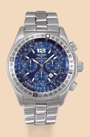 B2 Professional.Breitling, B2 Professional, case No 176331.Ref. A 42362. Made circa 2003..Fine water-resistant, stainless steel chronometer wristwatch.with olive button chronograph, registers, slide rule, date, and.stainless steel Breitling bracelet with 