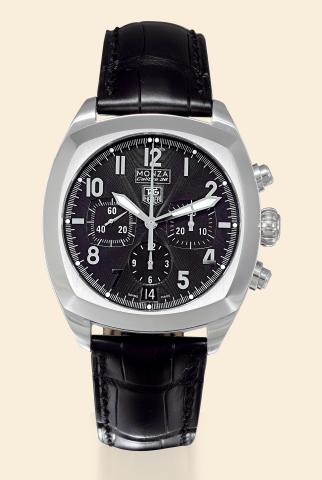 Monza 36.Heuer, Monza caliber 36, case No. 178645, Ref. CR5110. Made circa 2000..Fine, cushion-shaped, center-seconds, self-winding, water-resistant, stainless steel chronometer wristwatch.with round button chronograph, registers, date and a Heuer stainle