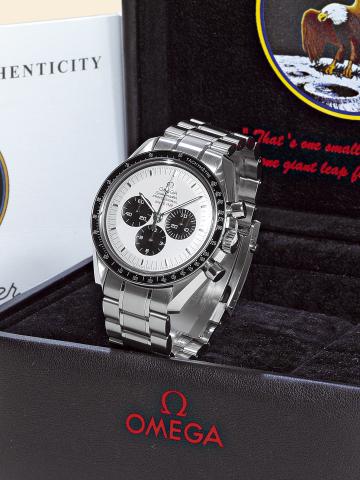 Apollo 11.Moon Watch.Omega, Speedmaster Professional, July 20th.1969, No. 0779/3500, Ref. SU 145.0227. Made in a limited edition of 3500 examples.in 2004 to commemorate the 35th anniversary of the 1969 Apollo 11 mission to.the moon..Fine, water-resistant,