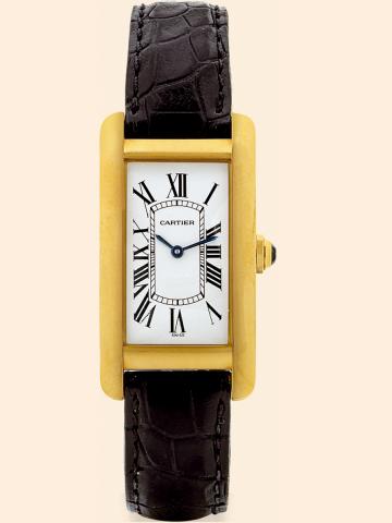 Tank Am_ricaine.Cartier, Tank Am_ricaine, Ref. 1720. Made circa 2002..Fine, rectangular curved, water-resistant, 18K yellow gold quartz wristwatch with an 18K yellow gold Cartier.buckle. Accompanied by a fitted box and certificate..To be sold without rese