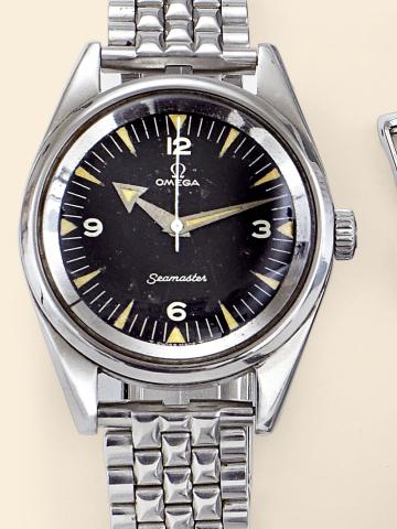 Seamaster.Omega, Seamaster, Ref. 135004-63 SC. Made circa 1958..Fine and rare, center seconds, water-resistant, Staybrite stainless steel wristwatch with a stainless steel link.bracelet.