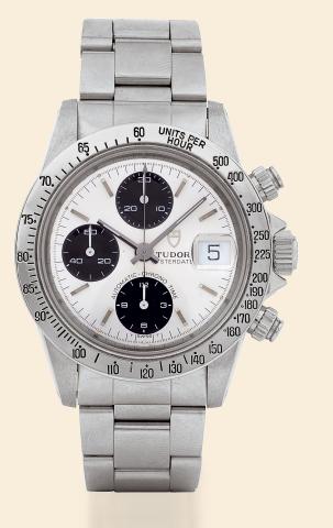 Chrono Time.Tudor, Oyster-Date, Automatic - Chrono Time, Ref. 94300, case made by Rolex, Geneva. Made in the mid 1980s..Fine, self-winding, water-resistant to 100 meters, stainless steel wristwatch with round button chronograph.registers, tachometer date 