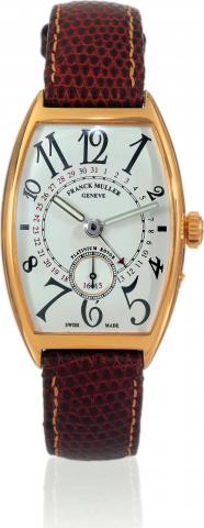 Cintr_e Curvex.Franck Muller, Geneve, Cintr_e Curvex, No. 01, Ref. 2850 S6 Q. Made in the 1990s..Fine, tonneau-shaped and curved, self-winding, 18K yellow gold wristwatch with date and a yellow gold buckle.