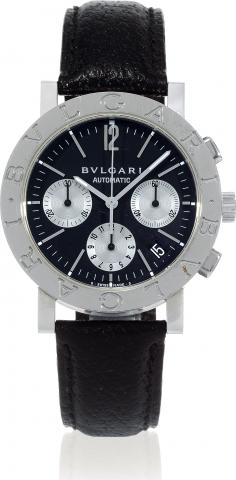 Bulgari, Bulgari Cronograph.Bulgari, Automatic, case No..L6939, Ref. BB 38 SL CH. Made in.the late 1990s..Fine, self-winding, stainless steel wristwatch.with oval button chronograph, registers.date and a stainless steel Bulgari buckle..To be sold without 