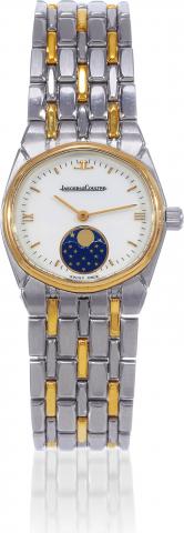 Jaeger-LeCoultre, Albatros.case No. 1619845, Ref..146.212.5. Made in 1988..Fine, water-resistant, 18K yellow gold and.stainless steel wristwatch with moon phases.18K yellow gold and stainless steel integrated.bracelet..To be sold without reserve