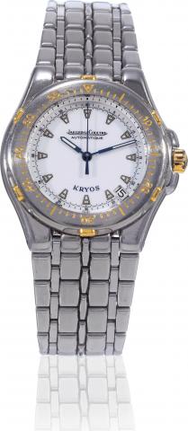 Jaeger-LeCoultre, Kryos, case.No 1635314, Ref. 305.5.89..Made in 1987..Fine, center-seconds, water-resistant, selfwinding.18K yellow gold and stainless steel.wristwatch with date and a stainless steel.integral bracelet..To be sold without reserve