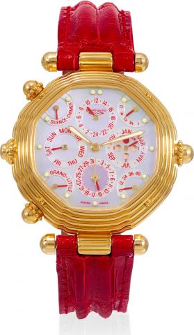 Unique and Ultra-Complicated Wristwatch.G_rald Genta, Geneva, Grande Sonnerie, No. 1, Ref. G0025.7. Made in 1994, part of a series of only four.examples: one in yellow gold (this lot), one in pink gold, one in white gold and one in platinum..Exceptionally