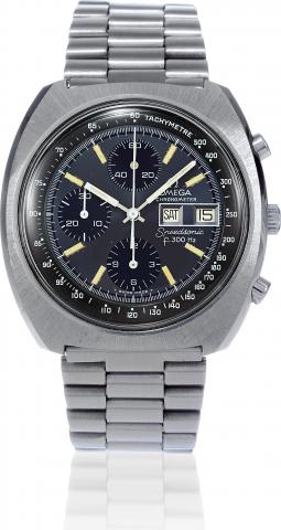 Speedsonic.Omega Chronometer, Speedsonic.300 Hz, No. 38412183, Ref. ST.188.0002. Made in 1978..Fine and rare stainless steel tonneau-shaped.electronic wristwatch with round button.chronograph, 12-hour and 30-minute registers.tachometer, day and date and O