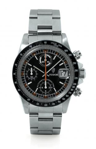 Ref. 9420, Chrono Time.Tudor, Automatic - Chrono Time, Ref. 9420/0, case made by Rolex, Geneva. Made in the 1980s..Fine, self-winding, water resistant to 100 meters, stainless steel wristwatch with round button chronograph.registers, tachometer, date and 