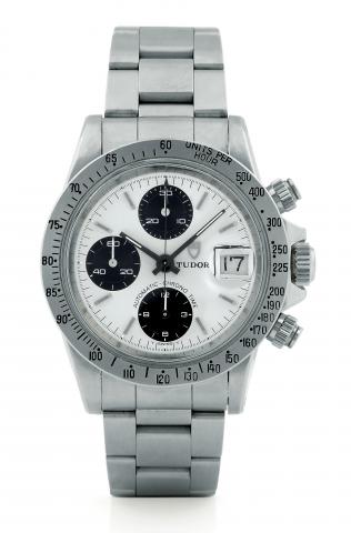Ref. 9430, Chrono Time.Tudor, Automatic - Chrono Time, Ref. 9430/0, case made by Rolex, Geneva. Made in 1978, sold May.1, 1979..Fine, self-winding, water resistant to 100 meters, stainless steel wristwatch with round button chronograph.registers, tachomet