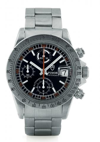Ref. 94300, Chrono Time.Tudor, Automatic - Chrono Time, Ref. 94300, case made by Rolex.Geneva. Made in the 1980s..Fine, self-winding, water resistant to 100 meters, stainless steel wristwatch with.round button chronograph, registers, tachometer, date and 