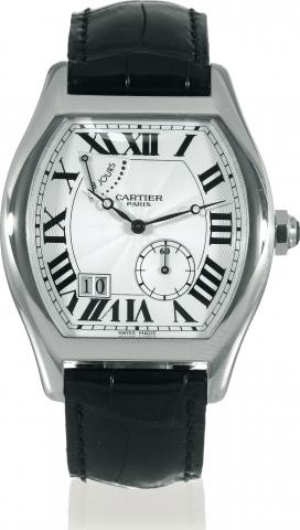 Tortue 8 Days Power Reserve.Cartier, Paris, Collection Priv_e, Tortue 8 Days Power Reserve, case and movement No. 210, Ref. 2761. Sold in.July 2006..Very fine, tonneau-shaped, water resistant, large, 18K white gold wristwatch with 8 days power reserve, bi