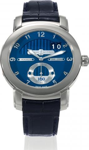 160th Anniversary Chronometer, Dual-Ulysse Escapement.Ulysse Nardin, Le Locle, Chronometer 1846-2006, 160th.Anniversary, No. 071, Ref. 1600-100. Made in a limited edition.of 500 pieces in 2006..Very fine and rare, curved oval, self-winding, water-resistan