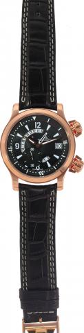 Master Compressor Dualmatic.Jaeger LeCoultre, Master Compressor Dualmatic.case No. 0092, Ref. 146.2.02. Made circa 2004..Very fine, large, water-resistant, self-winding, 18K pink.gold wristwatch with date, two time zone, 24h indication.and an 18K pink gol