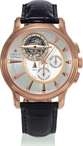 Grande Chronomaster XXT Tourbillon.Zenith, Grande Chronomaster XXT Tourbillon El Primero, Millesime 2005.No. 47/50, Ref. 1.812.604.005. Made in a limited edition of 50 examples in 2005, sold.on November 11, 2005..Very fine, very large, self-winding, water
