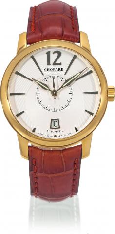 L.U.C. Twin.Chopard, L.U.C. Twin _ Certified.Chronometer, movement No. 4006712.case No. 1074376, Ref. 16/1880. Made.circa 2005..Fine, self-winding, water-resistant, 18K.yellow gold certified chronometer wristwatch.with small center-seconds, date and.an 18
